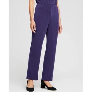 Chicos Travelers Pull On No Tummy Pants Women 8-10 Purple Straight Leg Stretch